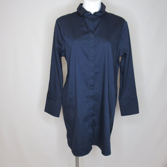 Chico's Blue No Iron Chic Stretch Hidden Button Shirt Dress Women's 2 = 12 L - Picture 6 of 9